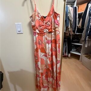 Fighting Eel Orange and Pink Floral Maxi Dress